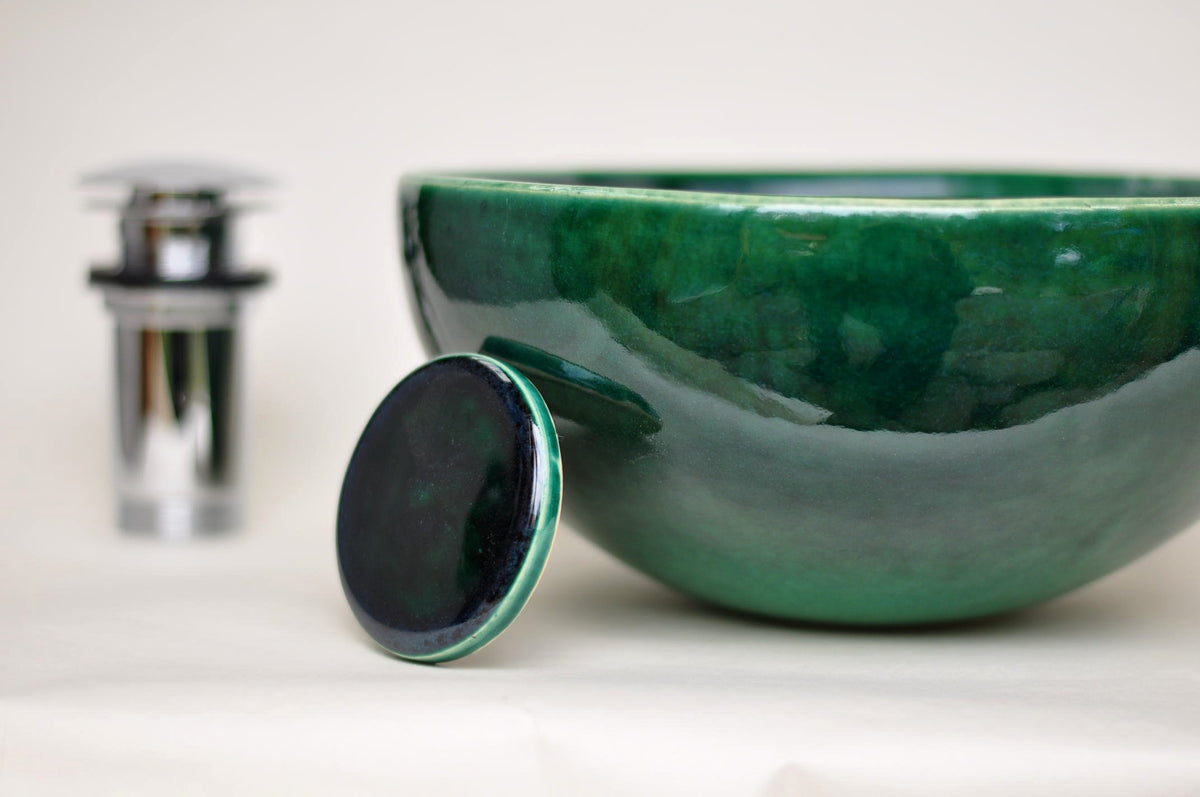 Handmade Ceramic Vessel Sink – Tanne Ø25 cm | Glossy Forest Green