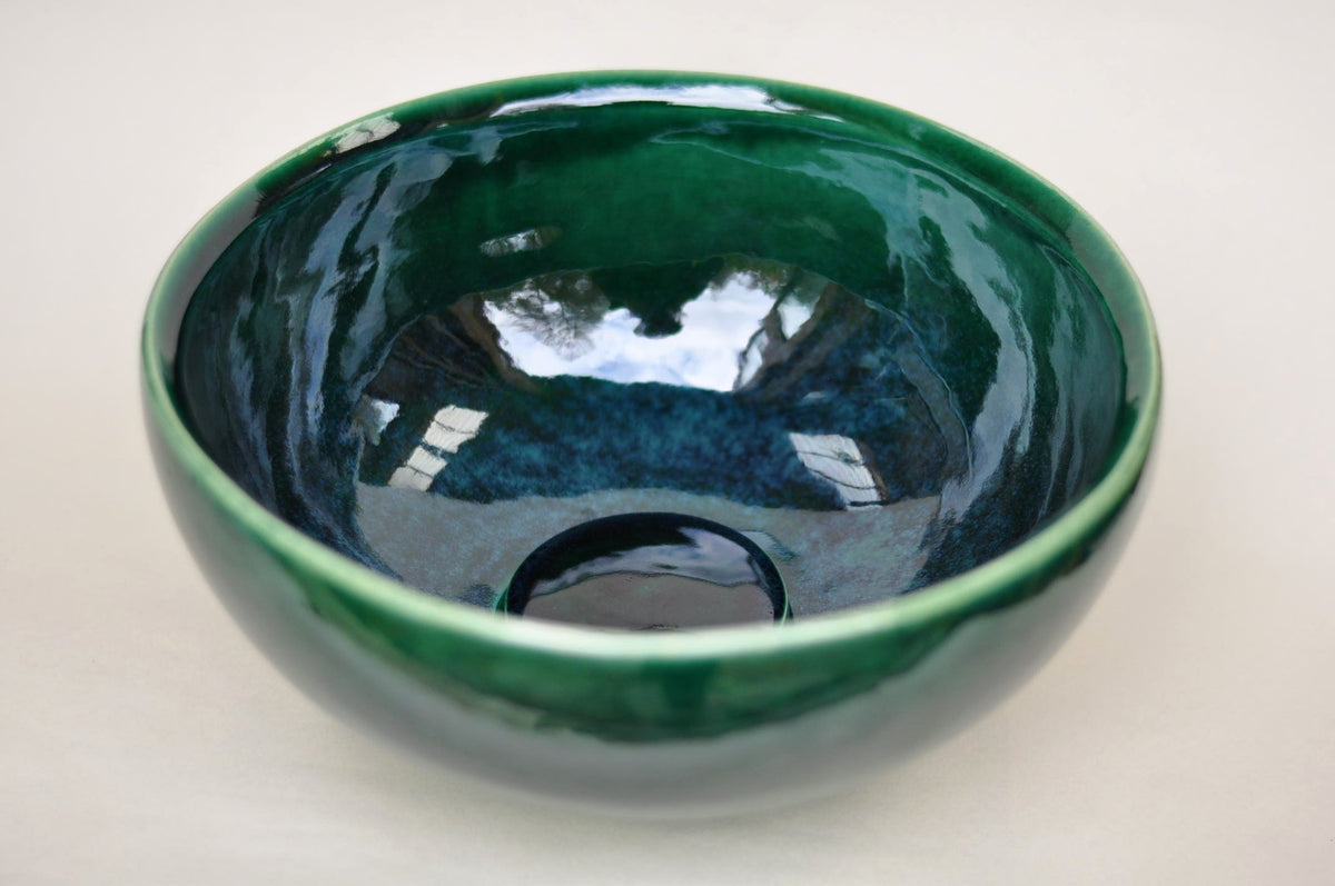 Handmade Ceramic Vessel Sink – Tanne Ø25 cm | Glossy Forest Green