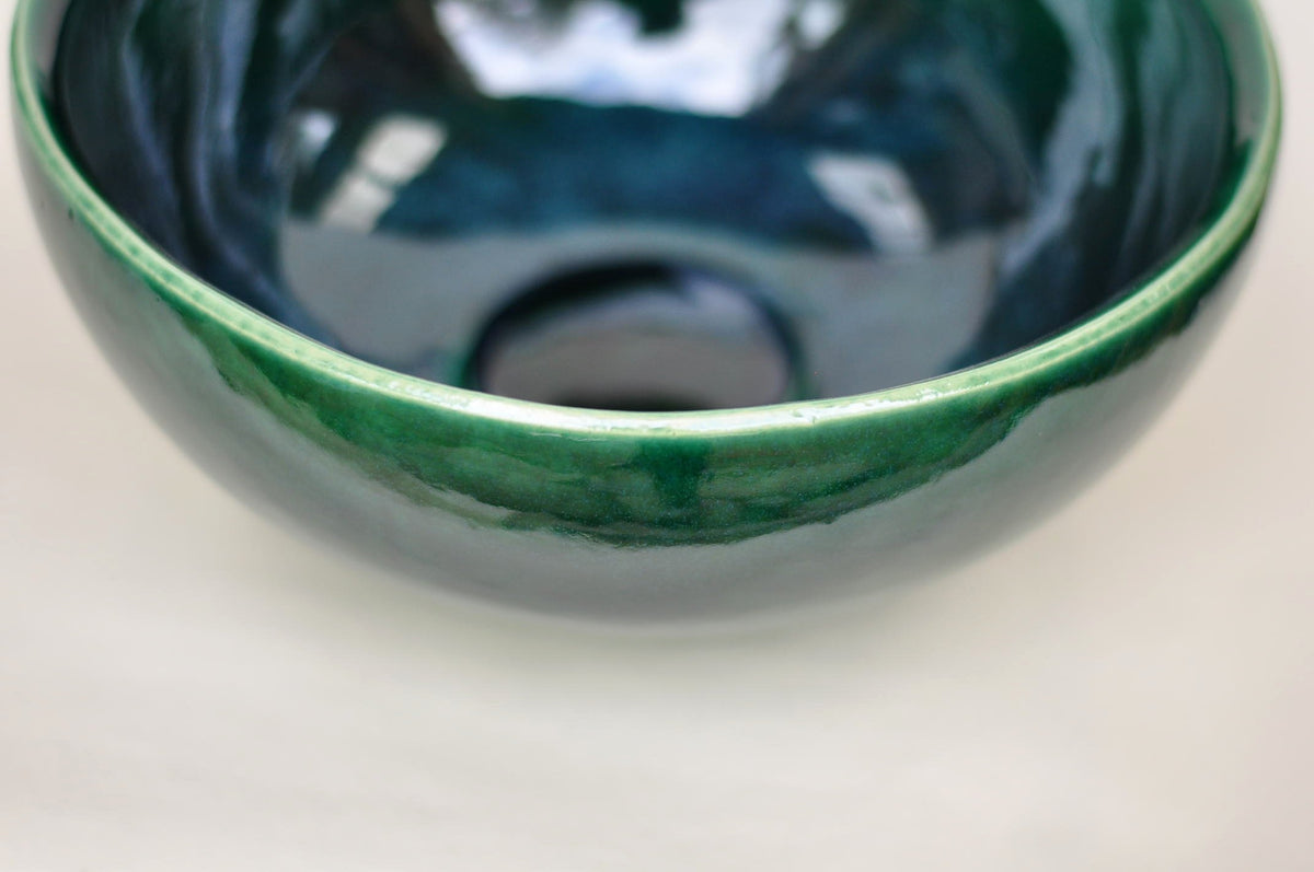 Handmade Ceramic Vessel Sink – Tanne Ø25 cm | Glossy Forest Green