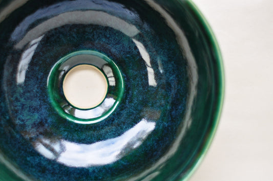 Handmade Ceramic Vessel Sink – Tanne Ø25 cm | Glossy Forest Green