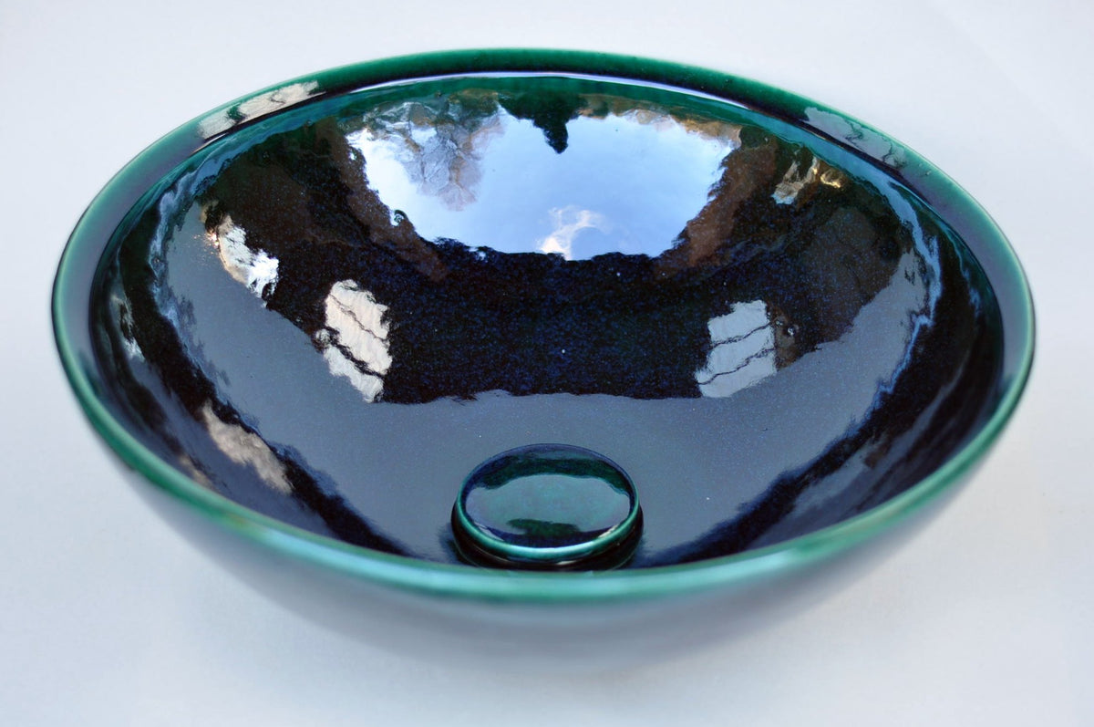 Handmade Ceramic Vessel Sink – Tanne Ø40 cm | Glossy Bottle Green