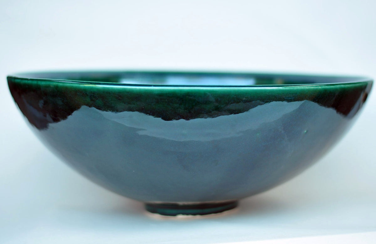 Handmade Ceramic Vessel Sink – Tanne Ø40 cm | Glossy Bottle Green