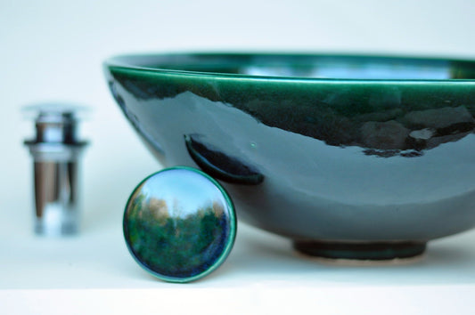 Handmade Ceramic Vessel Sink – Tanne Ø40 cm | Glossy Bottle Green