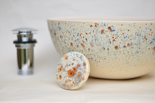 Eye-catching, delicate washbasin with brown and blue spots - Ø 30 cm Bird Egg - TATOceramika