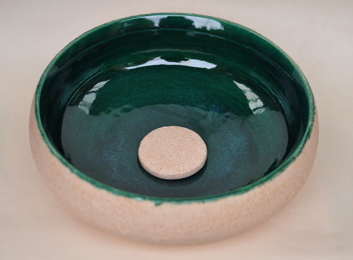 Handmade Ceramic Vessel Sink – Birch Ø33 cm | Forest Green & Textured Cream