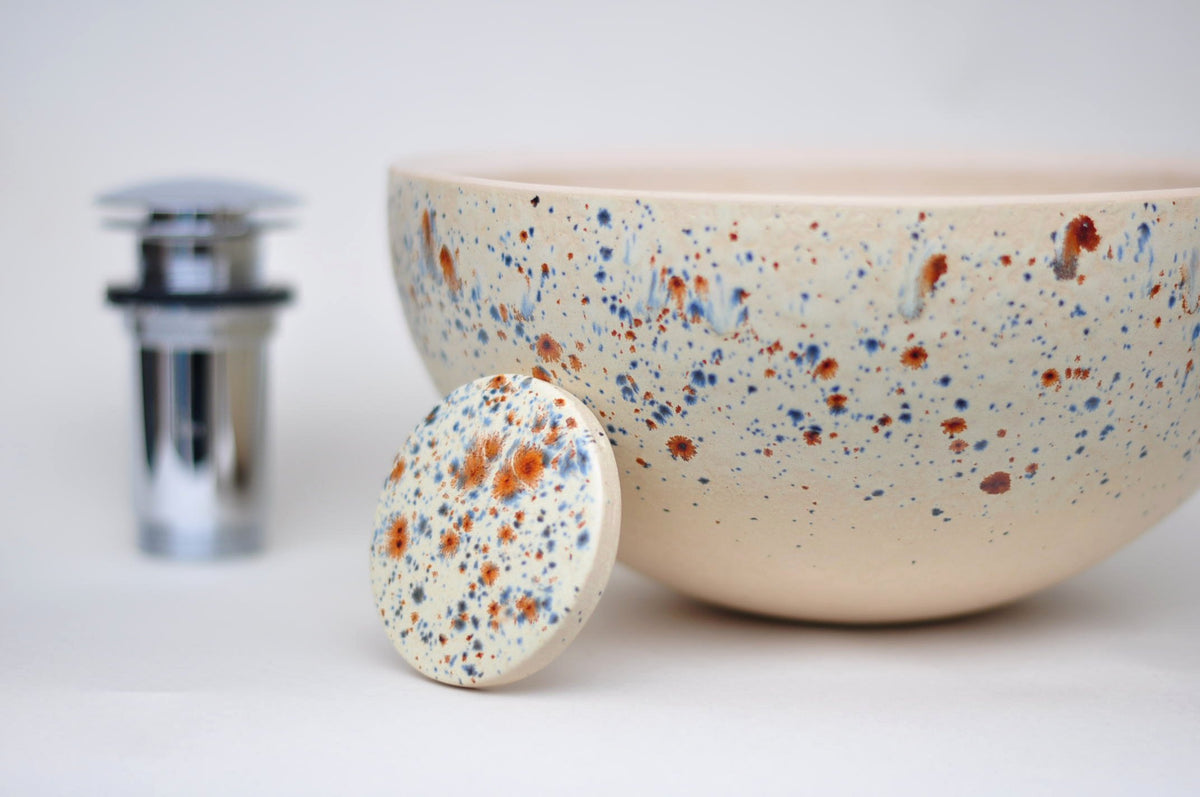 Handmade Ceramic Vessel Sink – Bird Egg | Speckled Brown & Blue Basin Ø25 cm | TATOceramika