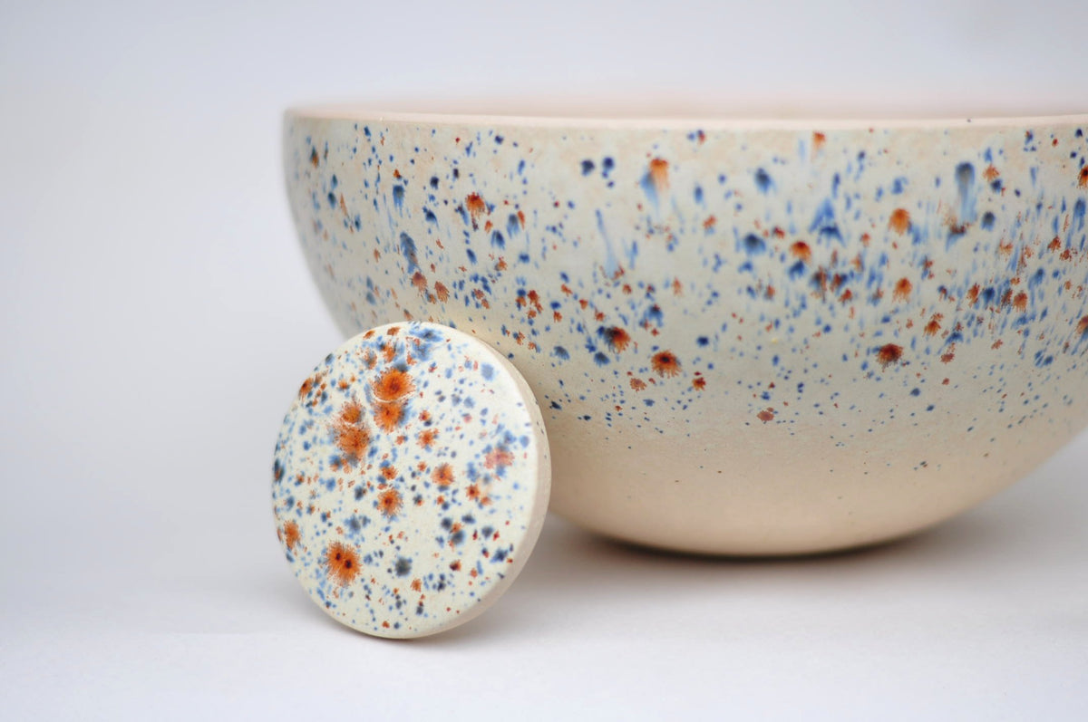 Handmade Ceramic Vessel Sink – Bird Egg | Speckled Brown & Blue Basin Ø25 cm | TATOceramika