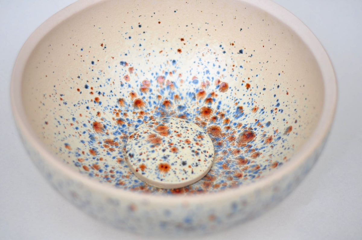 Handmade Ceramic Vessel Sink – Bird Egg | Speckled Brown & Blue Basin Ø25 cm | TATOceramika