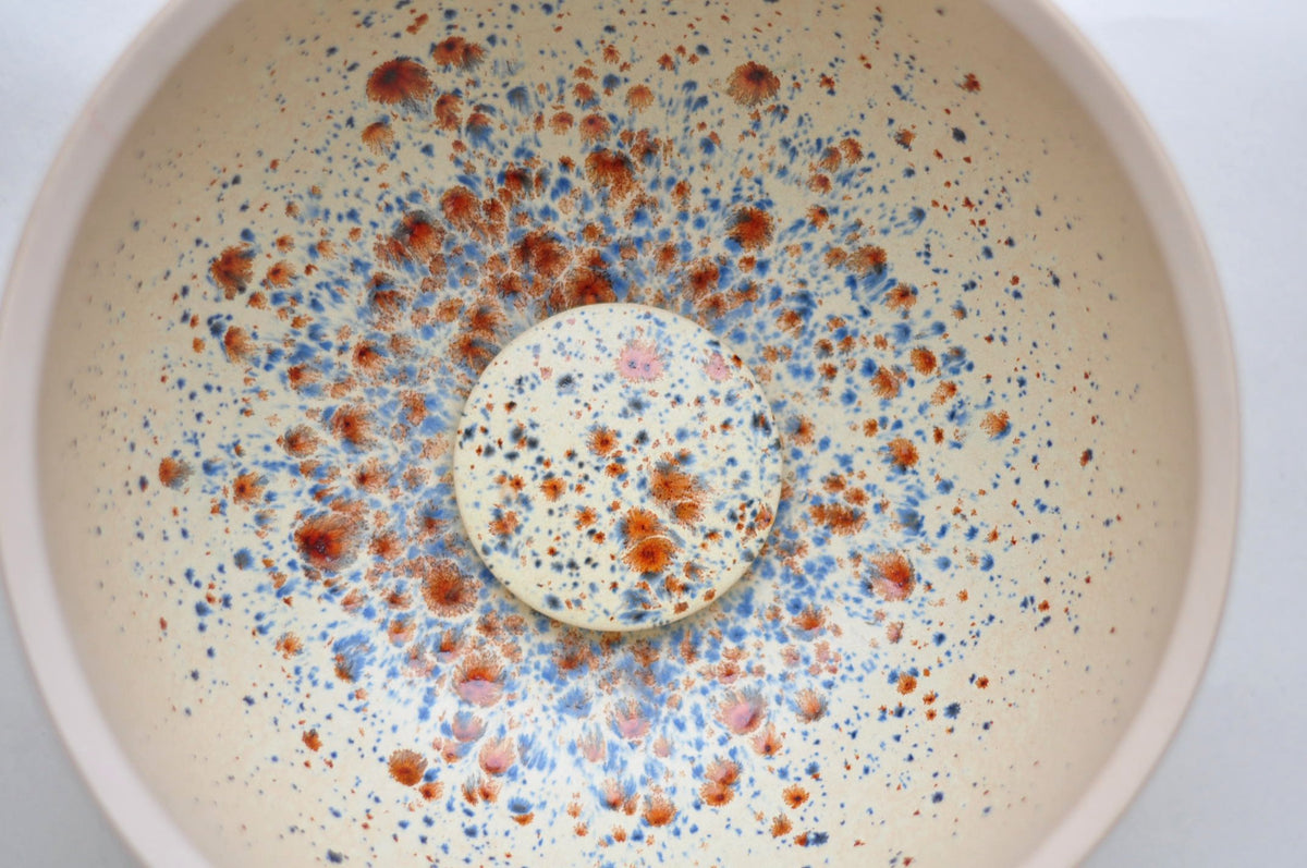 Handmade Ceramic Vessel Sink – Bird Egg | Speckled Brown & Blue Basin Ø25 cm | TATOceramika