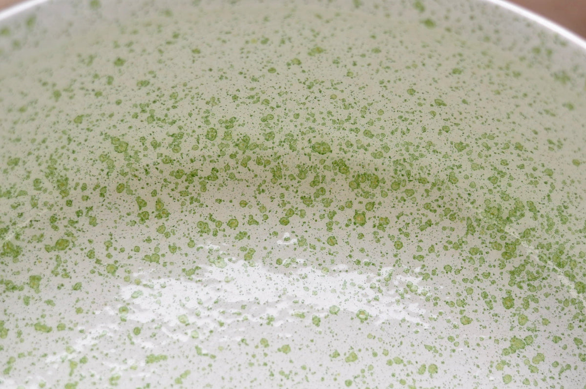 Handmade Ceramic Vessel Sink – Spring Bud Flat Ø40 cm | Green Speckled Glaze