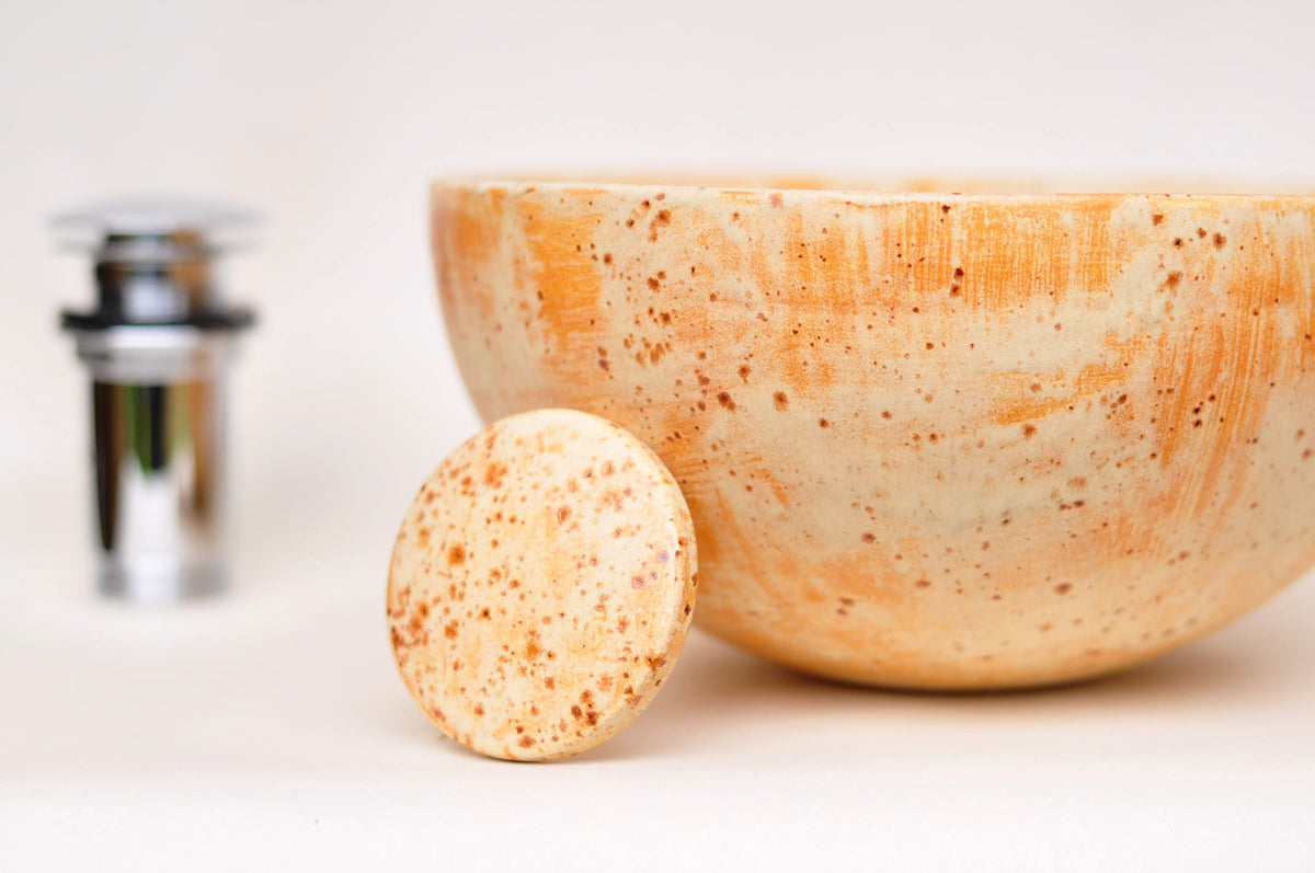 Handmade Ceramic Vessel Sink – Terracotta Ø25 cm | Cream & Warm Orange Glaze