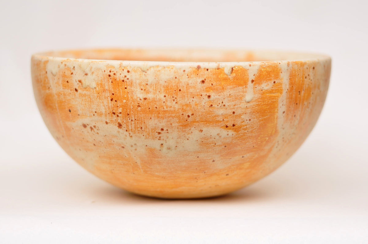 Handmade Ceramic Vessel Sink – Terracotta Ø25 cm | Cream & Warm Orange Glaze