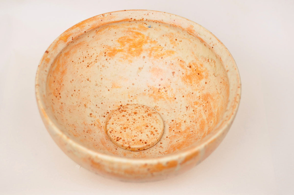 Handmade Ceramic Vessel Sink – Terracotta Ø25 cm | Cream & Warm Orange Glaze