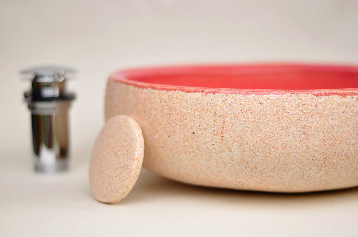 Handmade Ceramic Vessel Sink – Pink Haze Ø33 cm | Pink & Textured Cream