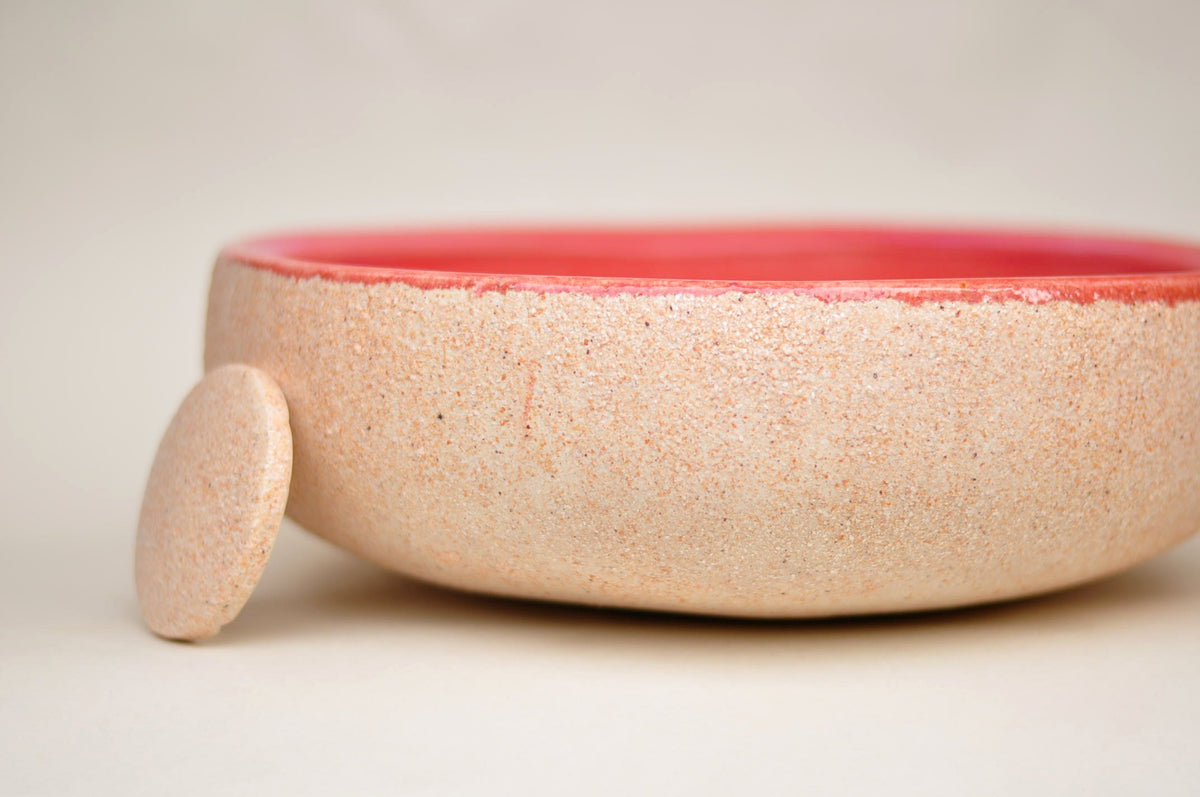 Handmade Ceramic Vessel Sink – Pink Haze Ø33 cm | Pink & Textured Cream