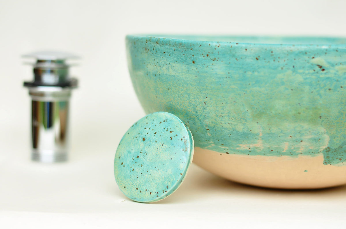 Handmade Ceramic Vessel Sink – Semi-matte Turquoise Ø30 cm | Speckled Glaze