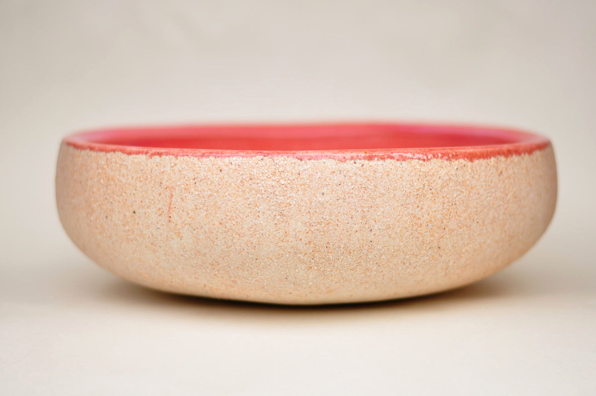 Handmade Ceramic Vessel Sink – Pink Haze Ø33 cm | Pink & Textured Cream