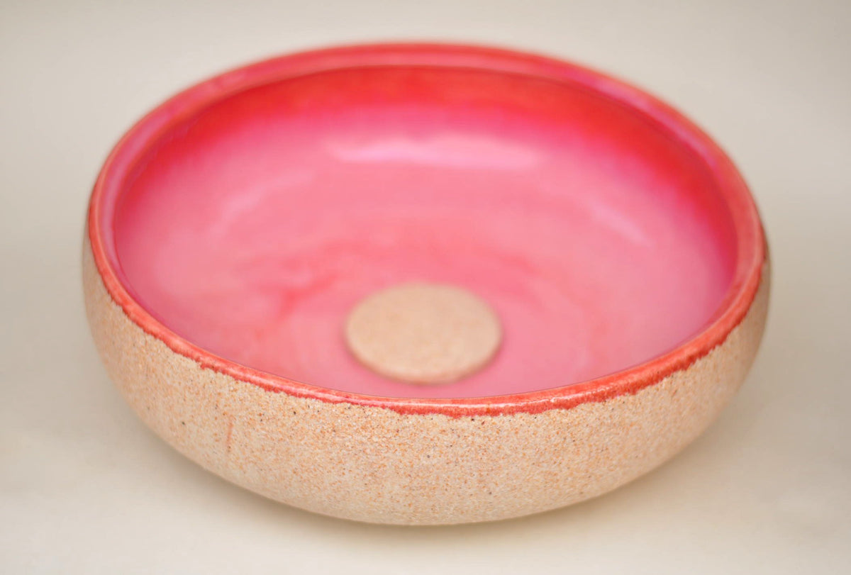 Handmade Ceramic Vessel Sink – Pink Haze Ø33 cm | Pink & Textured Cream
