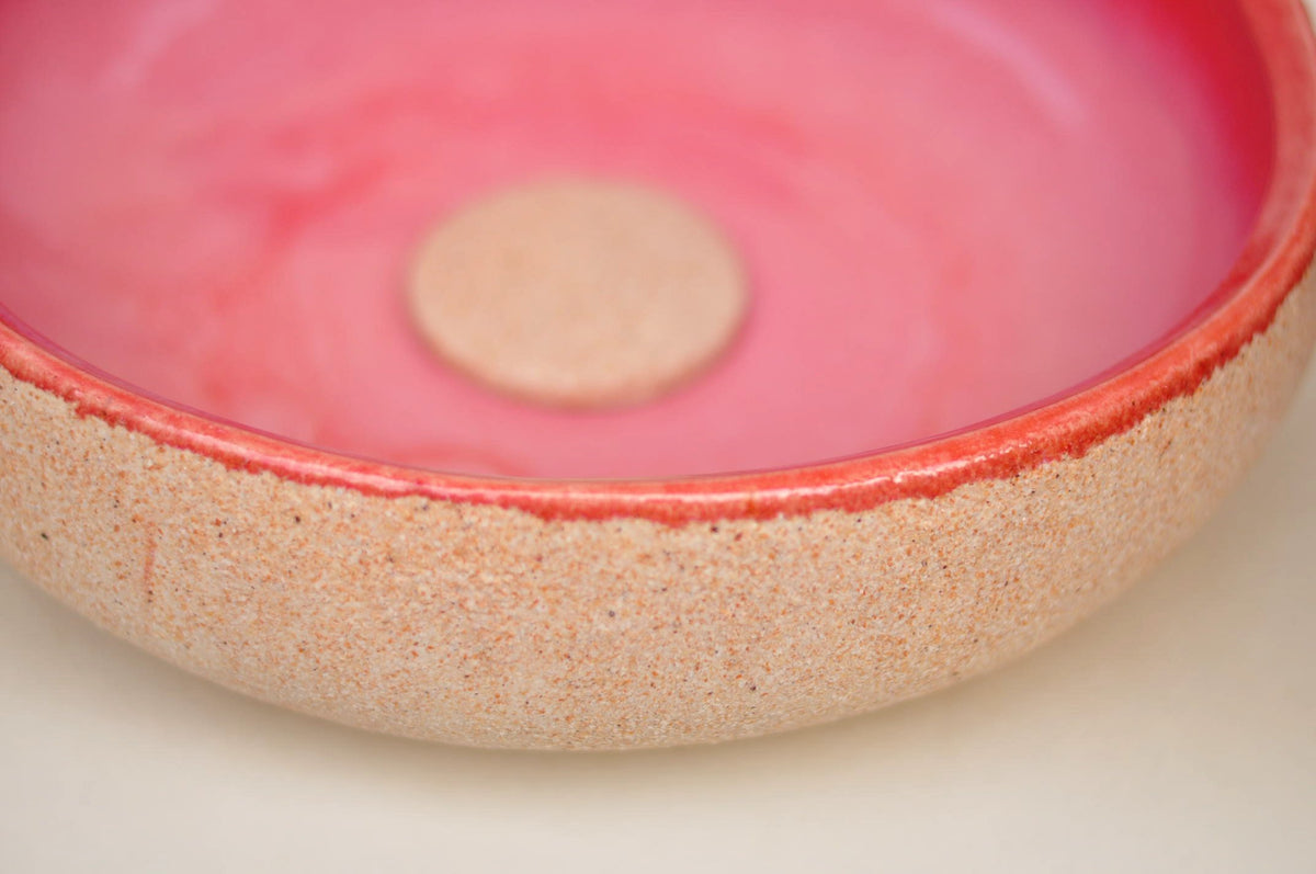 Handmade Ceramic Vessel Sink – Pink Haze Ø33 cm | Pink & Textured Cream