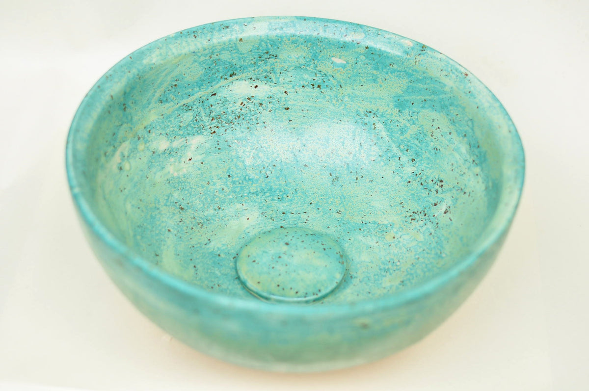Handmade Ceramic Vessel Sink – Semi-matte Turquoise Ø30 cm | Speckled Glaze