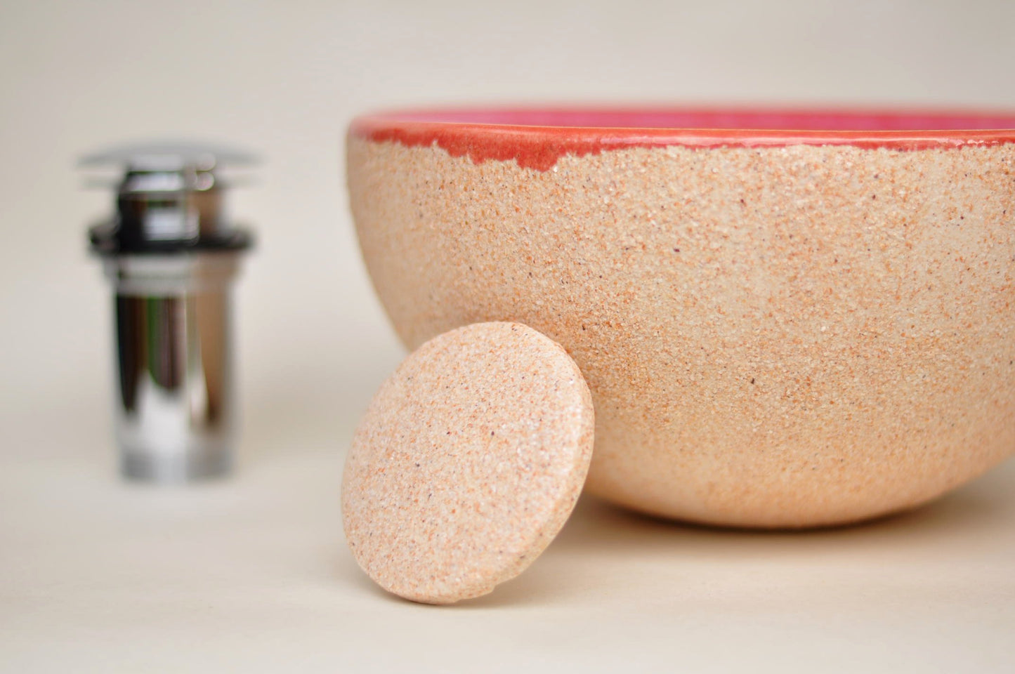 Handmade Ceramic Countertop Sink – Red Interior | Semicircular Designer Basin Ø25 cm | TATOceramika
