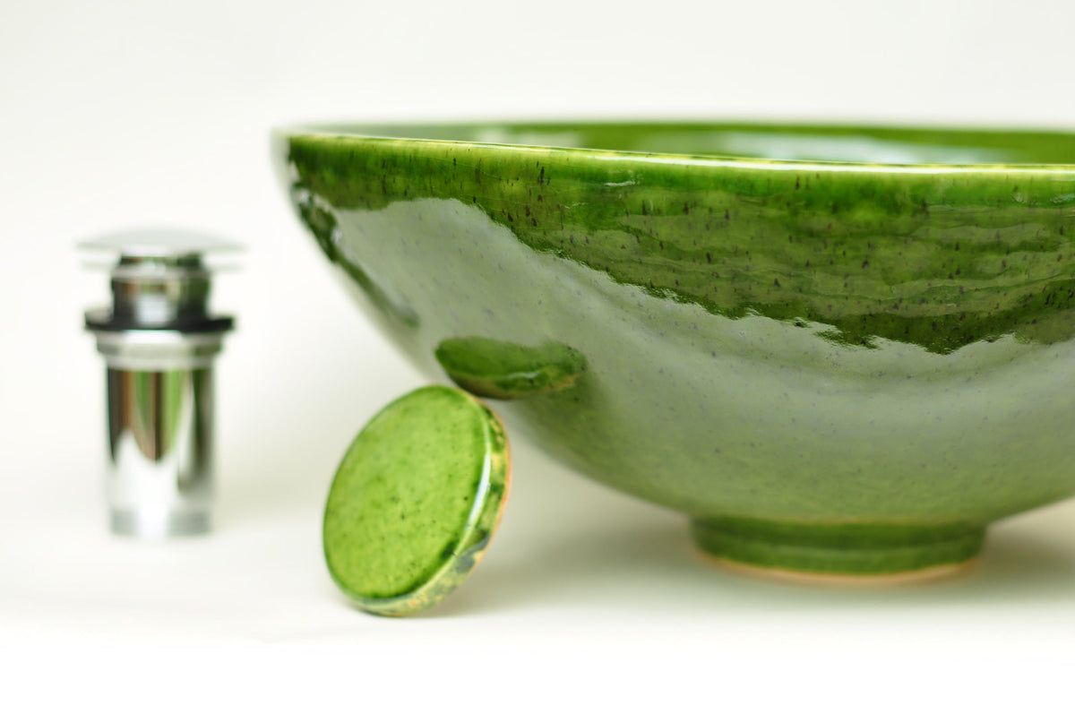 Handmade Ceramic Vessel Sink – Kiwi Ø40 cm | Glossy Olive Green