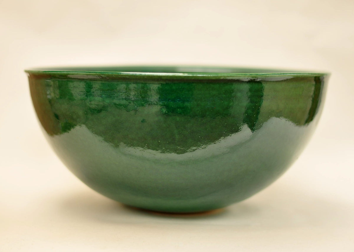 Handmade Ceramic Vessel Sink – Tanne Ø30 cm | Glossy Forest Green