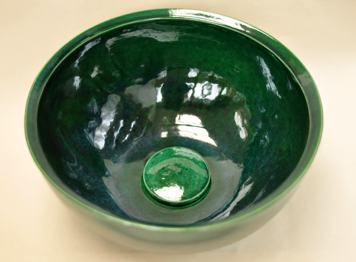 Handmade Ceramic Vessel Sink – Tanne Ø30 cm | Glossy Forest Green