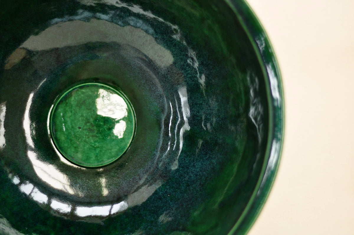 Handmade Ceramic Vessel Sink – Tanne Ø30 cm | Glossy Forest Green