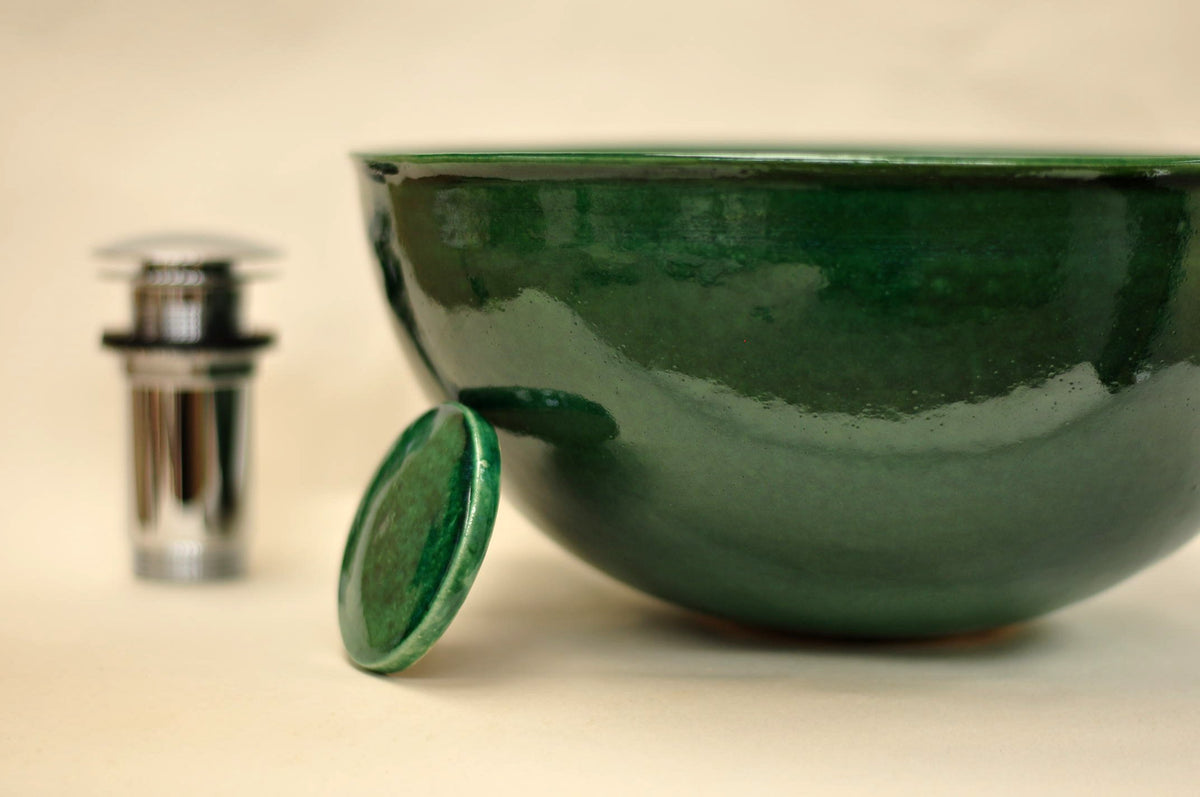 Handmade Ceramic Vessel Sink – Tanne Ø30 cm | Glossy Forest Green