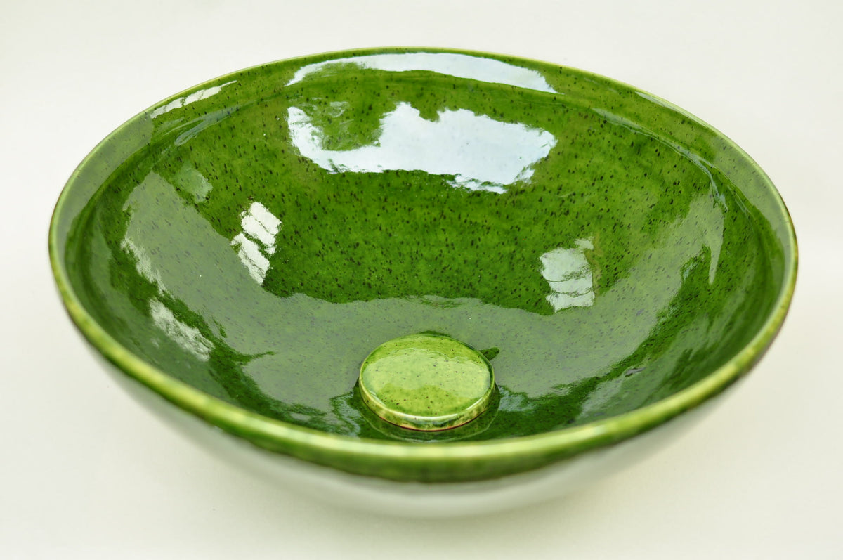Handmade Ceramic Vessel Sink – Kiwi Ø40 cm | Glossy Olive Green