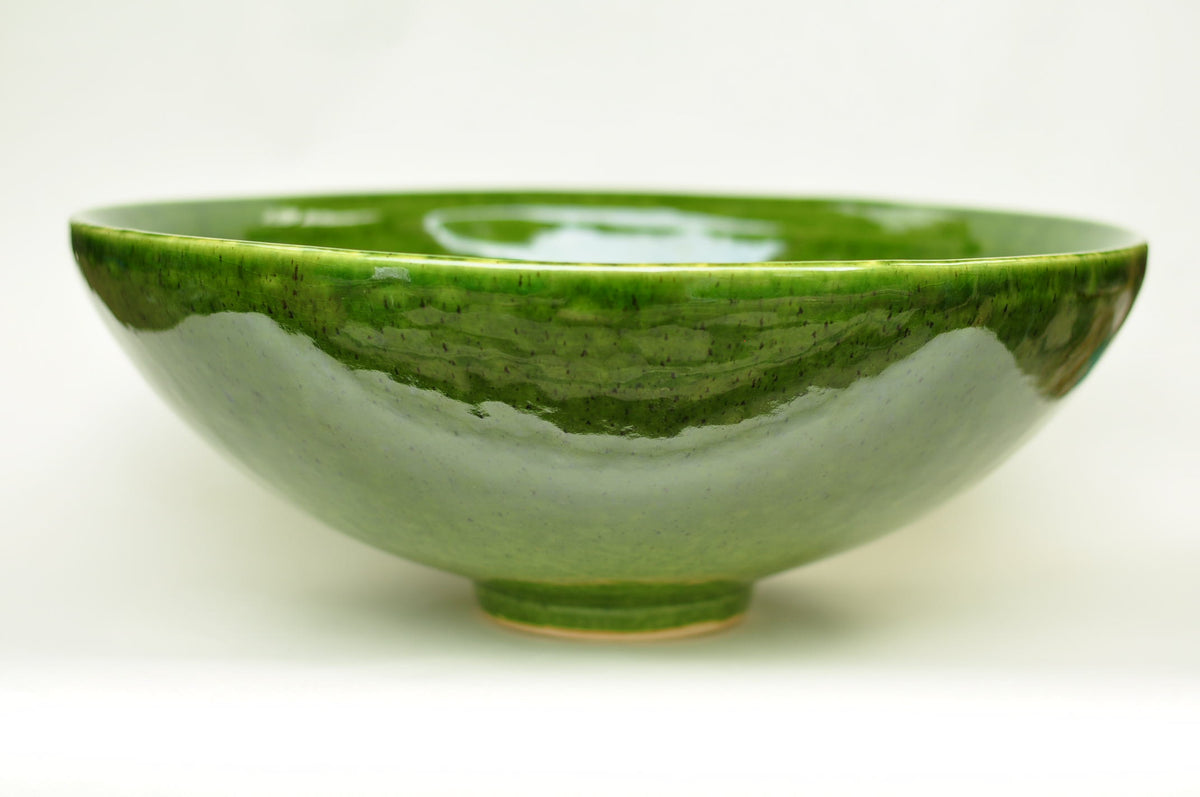 Handmade Ceramic Vessel Sink – Kiwi Ø40 cm | Glossy Olive Green